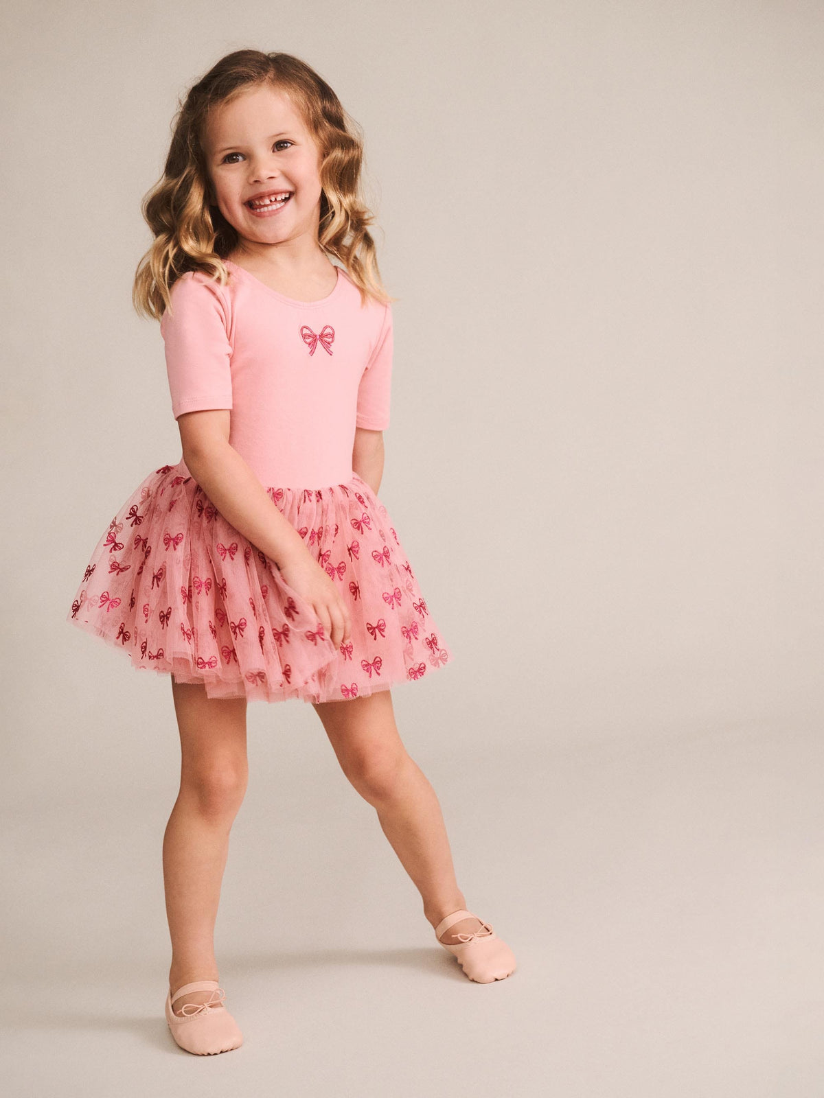 Glitter Bow Tutu Tulle Dress – Vintage Pink – Huxbaby