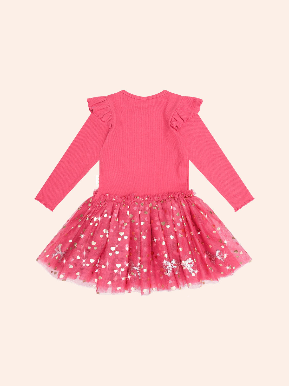 Sequin Bow Long Sleeve Tulle Dress – Cherry – Huxbaby