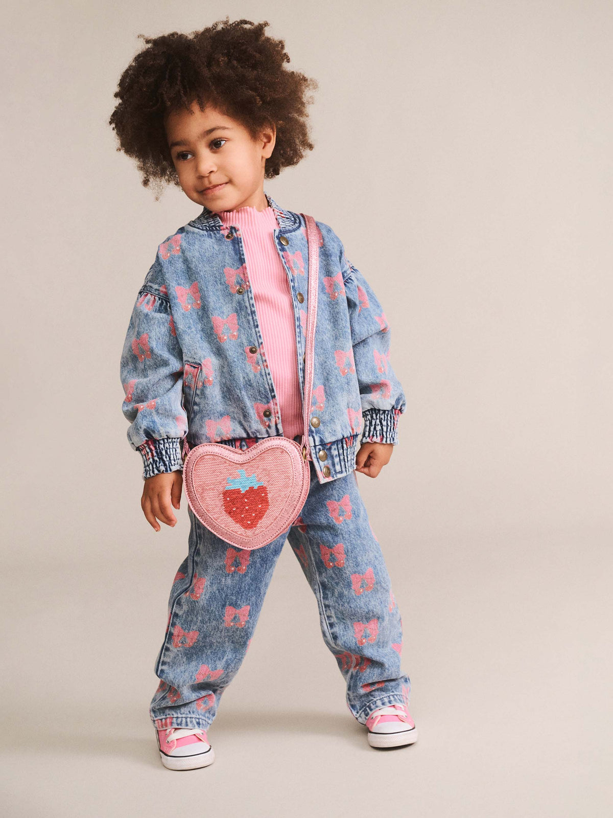 Dreamy Denim Cherry Paperbag Pant – Multi Denim – Huxbaby