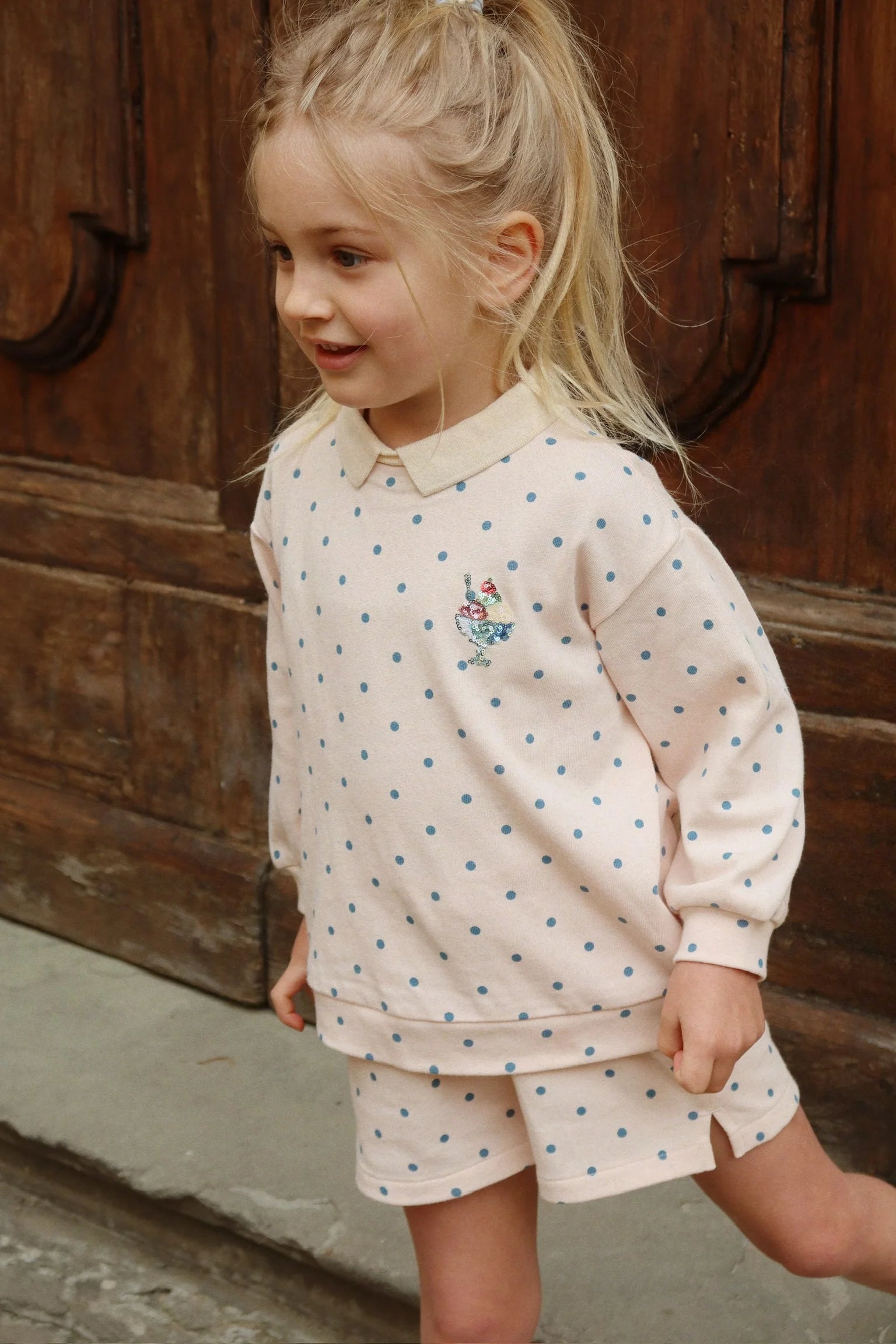 Konges Sløjd spotty long sleeve polo for kids in cream color
