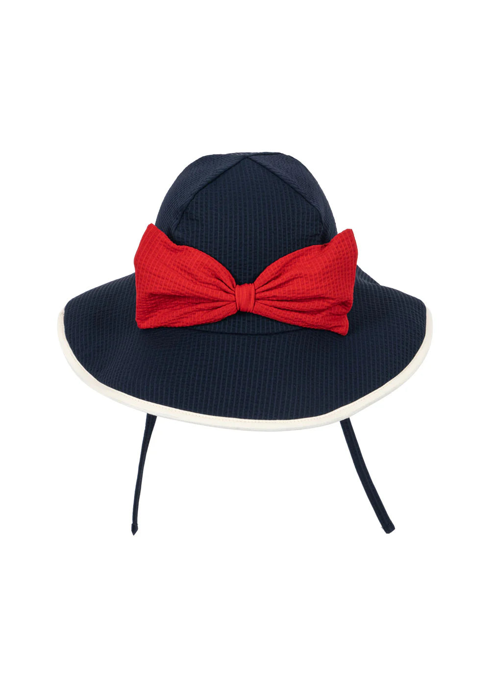 Close-up of Konges Sløjd Bowie swim hat bow detail, soft fabric baby sun hat