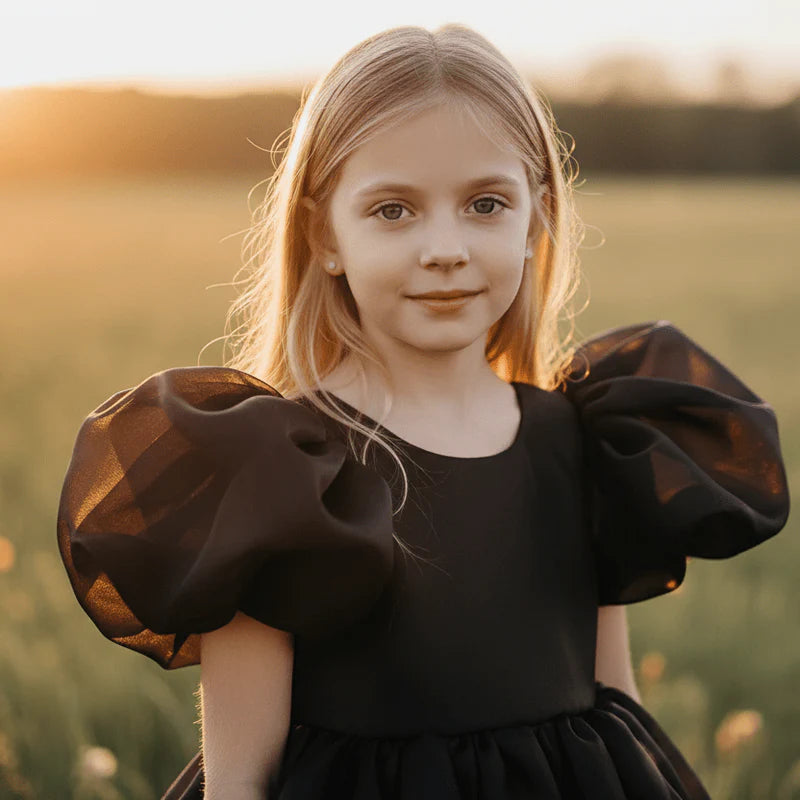 V-Back Puff Sleeve Organza Tutu Dress in black – DOLLY by Le Petit Tom, view 3