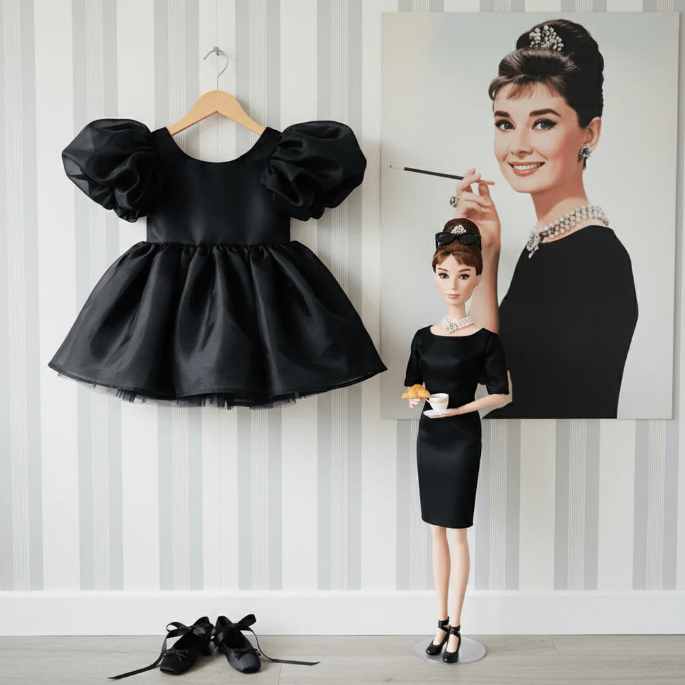 V-Back Puff Sleeve Organza Tutu Dress in black – DOLLY by Le Petit Tom, view 5