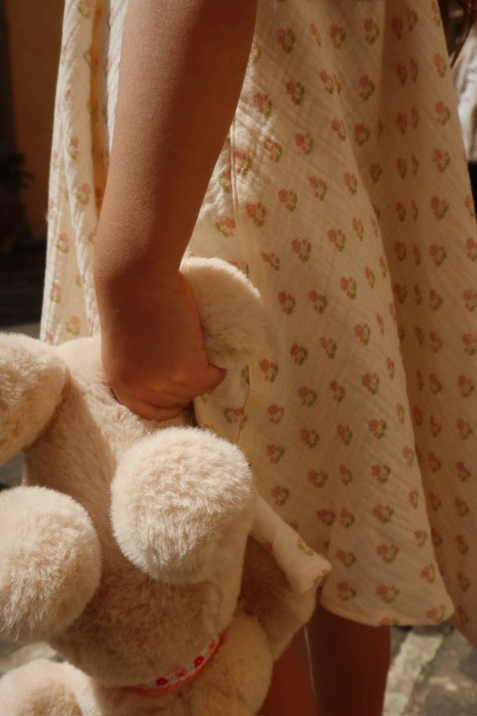 Close-up of Coco Strap Dress fabric and straps by Konges Sløjd, soft material for baby skin