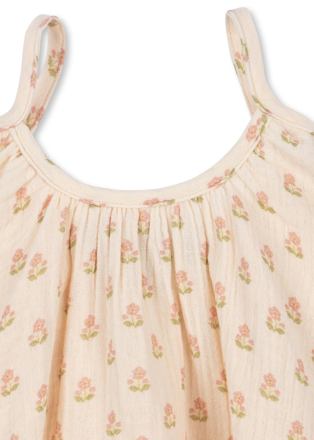 Close-up of Coco Strap Dress fabric and straps by Konges Sløjd, soft material for baby skin