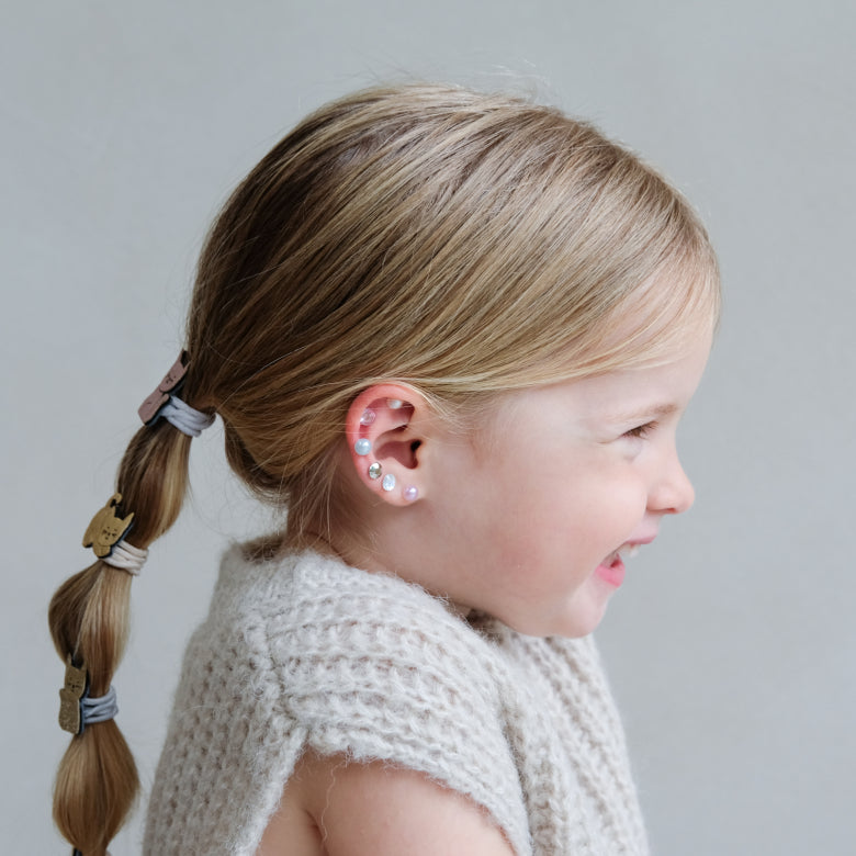 Mimi & Lula kids stick-on earrings with pink gem and pearl designs