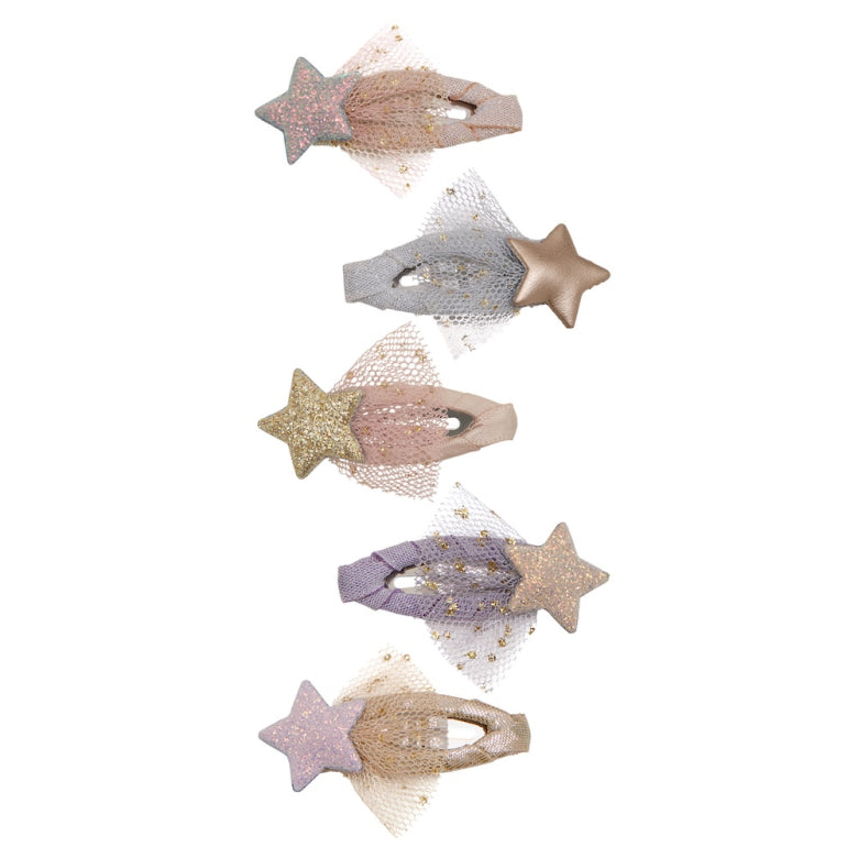 Tutu Star Mini Hair Clips – Mimi & Lula set of 5 pastel shooting star clips with tulle