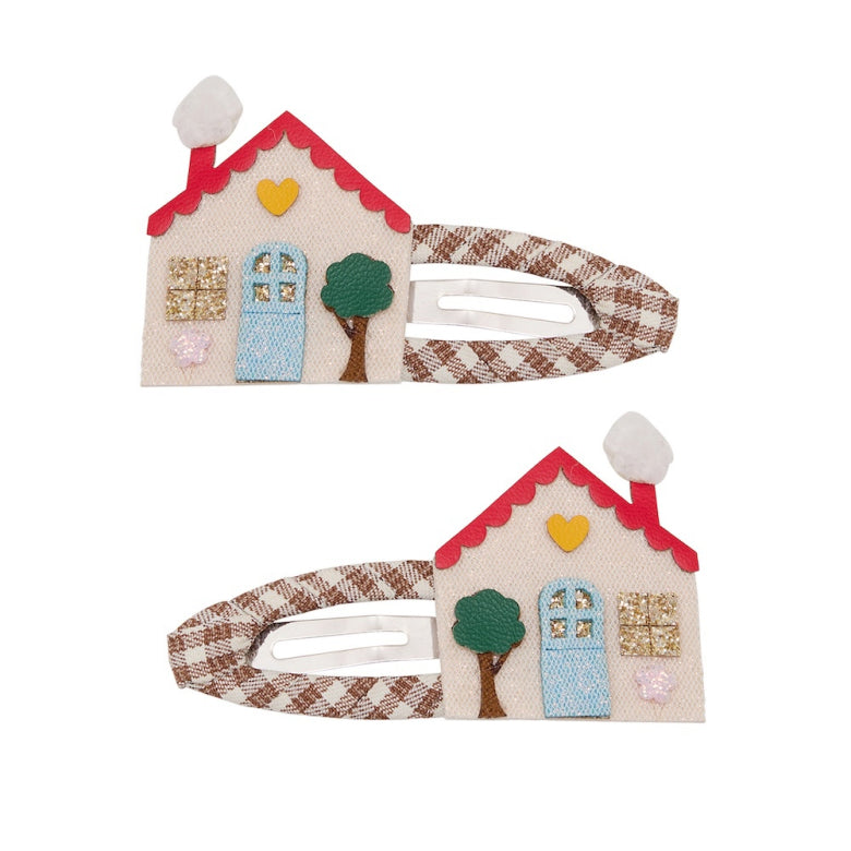Farmhouse Hair Clips – Mimi & Lula house-shaped clips on plaid ribbon base