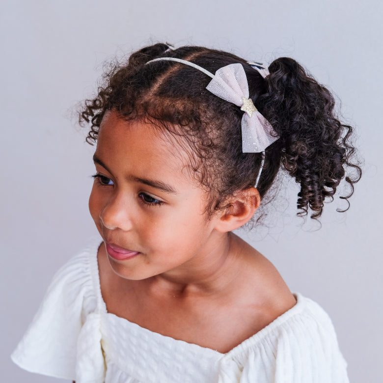 Tutu Bow Headband by Mimi & Lula, fabric-wrapped kids headband with tulle bow