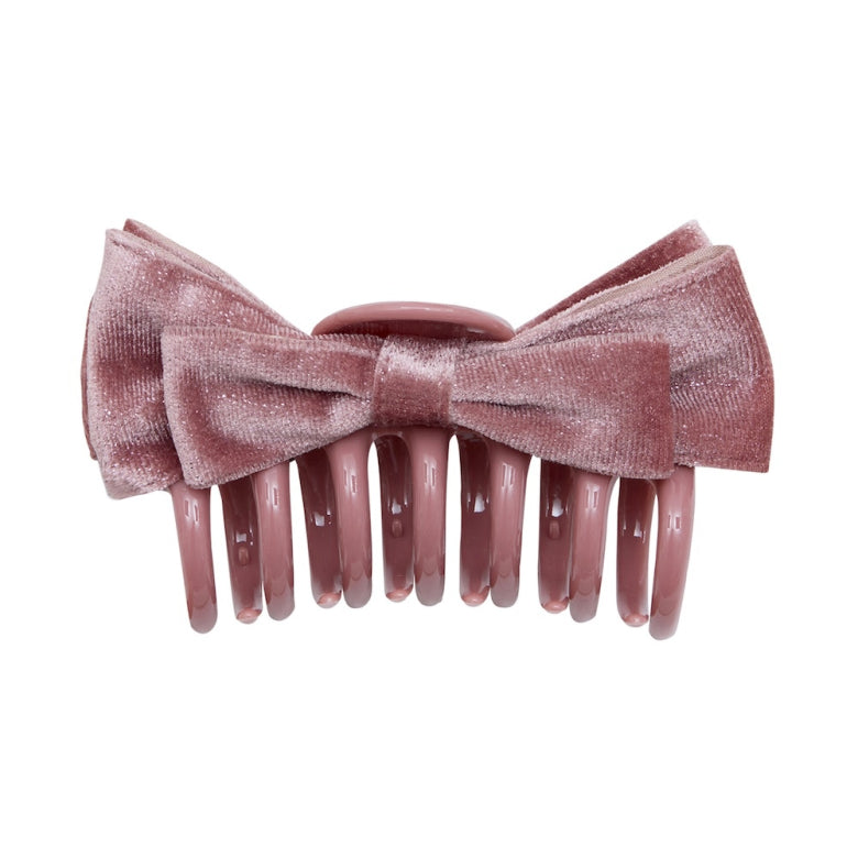 Velvet Bow Giant Claw Clip – Mimi & Lula dusty pink shimmer velvet bow claw clip