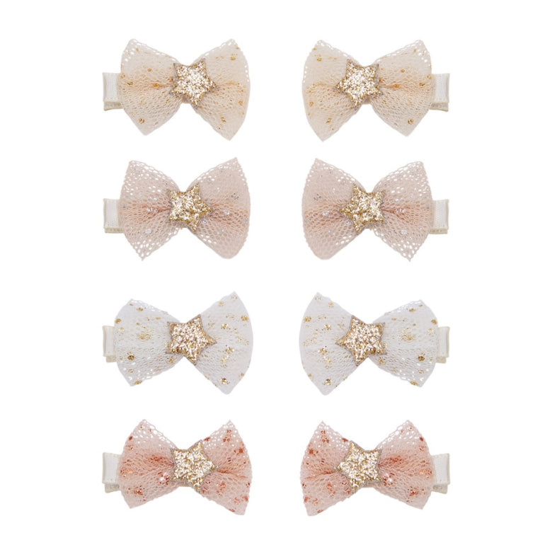 Tutu Bow Salon Hair Clips – Mimi & Lula tulle pom bow clips with glitter star centres