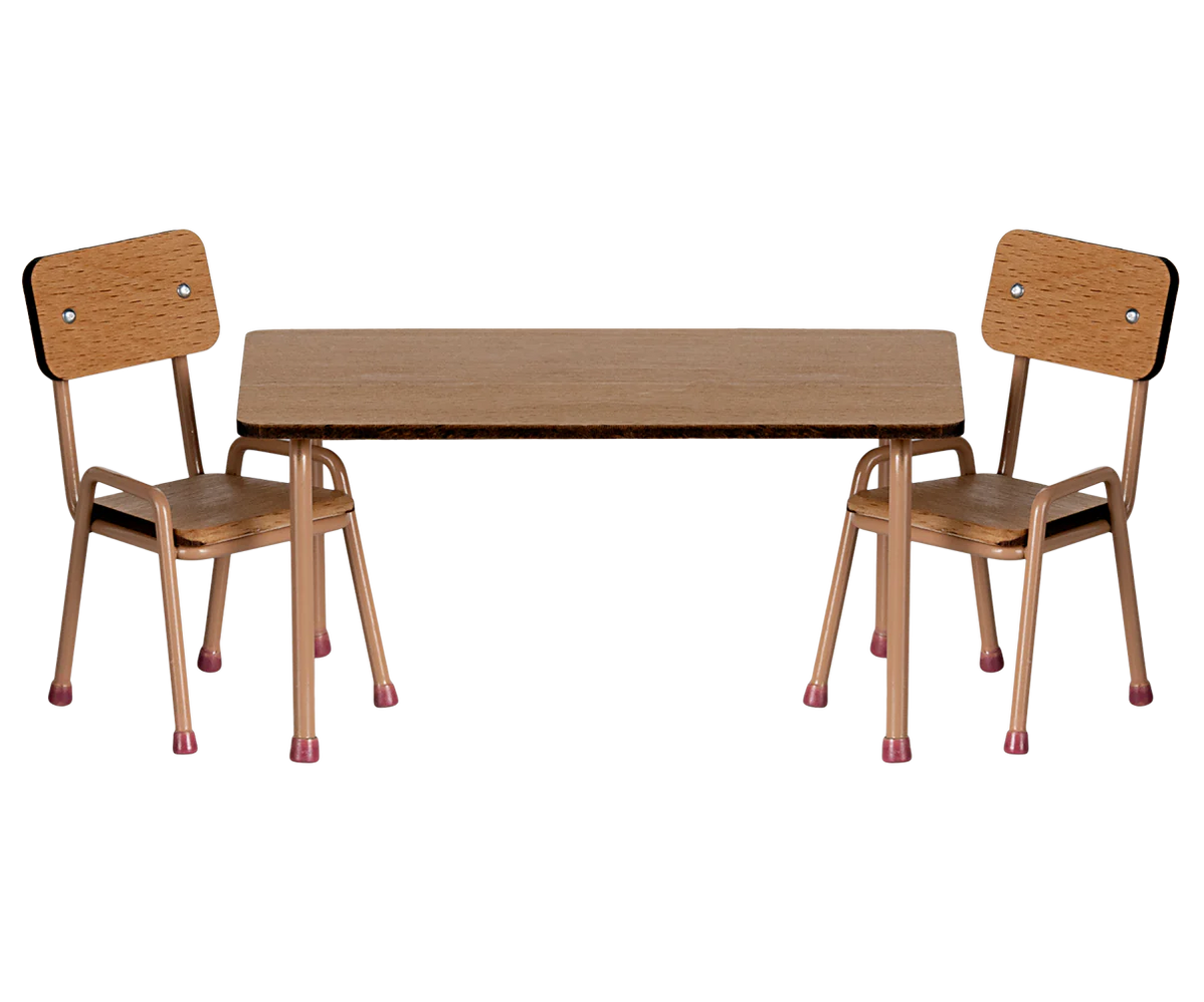 Maileg School Table & Chairs For Mice - Dark Powder