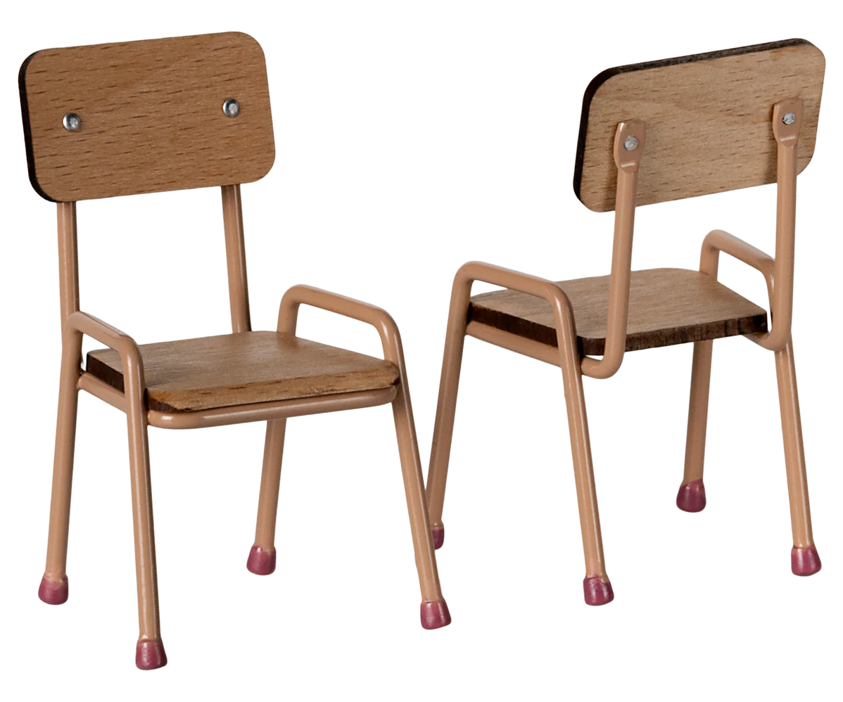 Maileg School Table & Chairs For Mice - Dark Powder