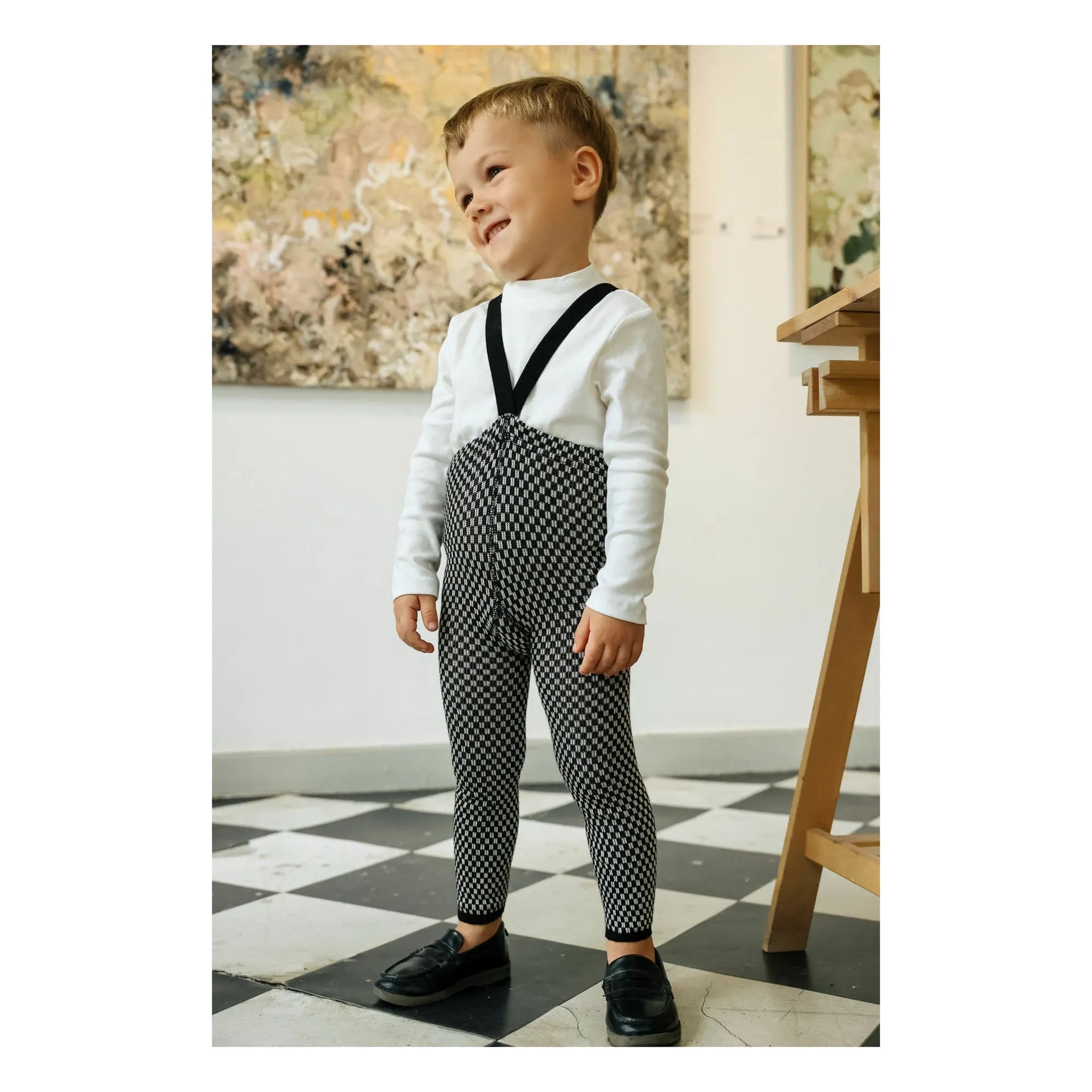 Organic Cotton Checkered Tights | Black