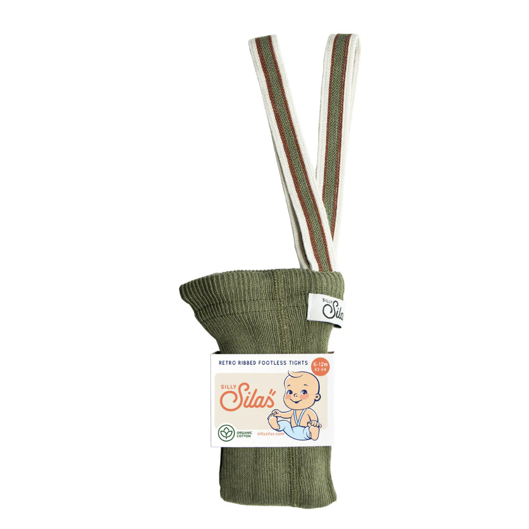 Footless Cotton Tights - Olive Striped