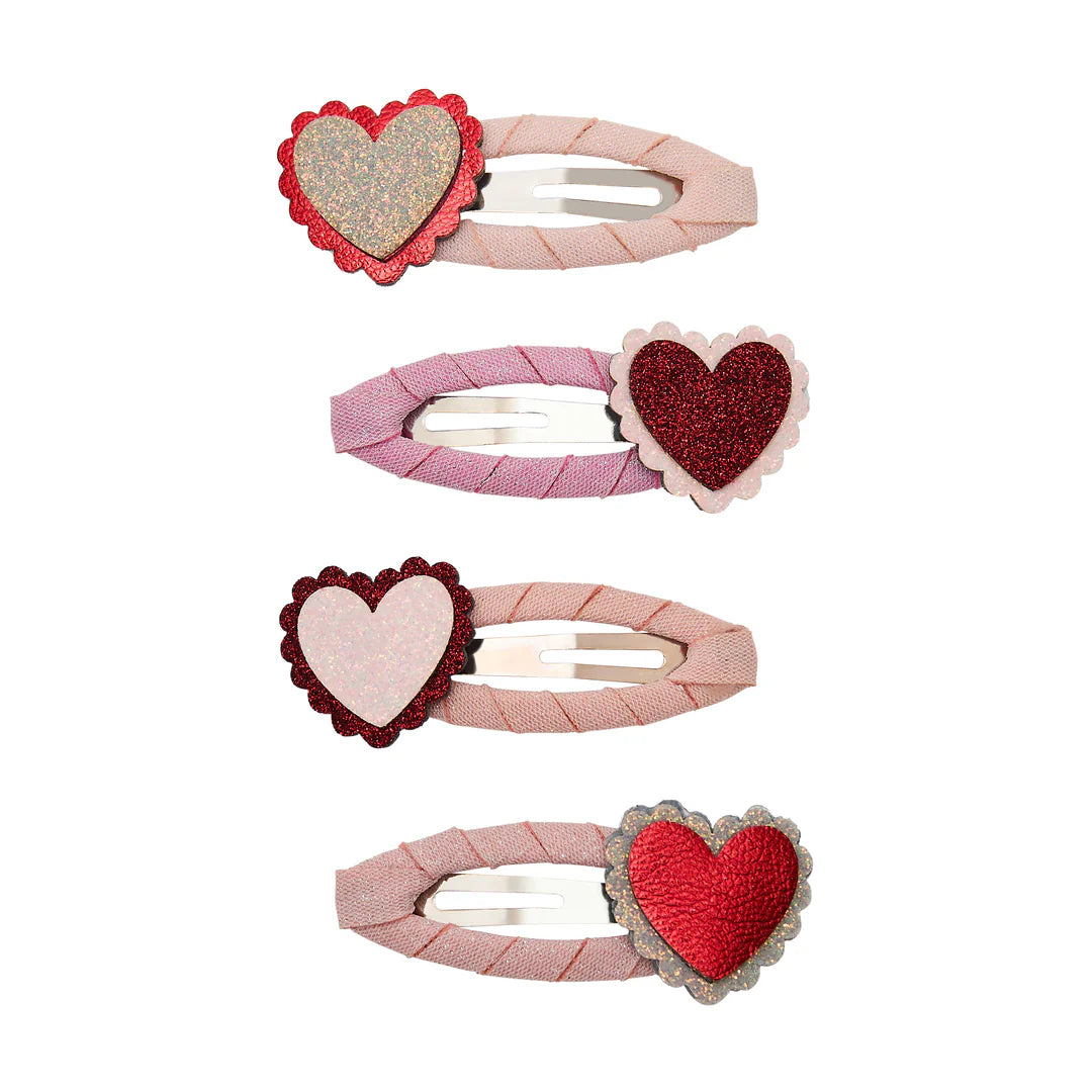 Mimi & Lula scalloped heart clic clac hair clips in red and pink for kids
