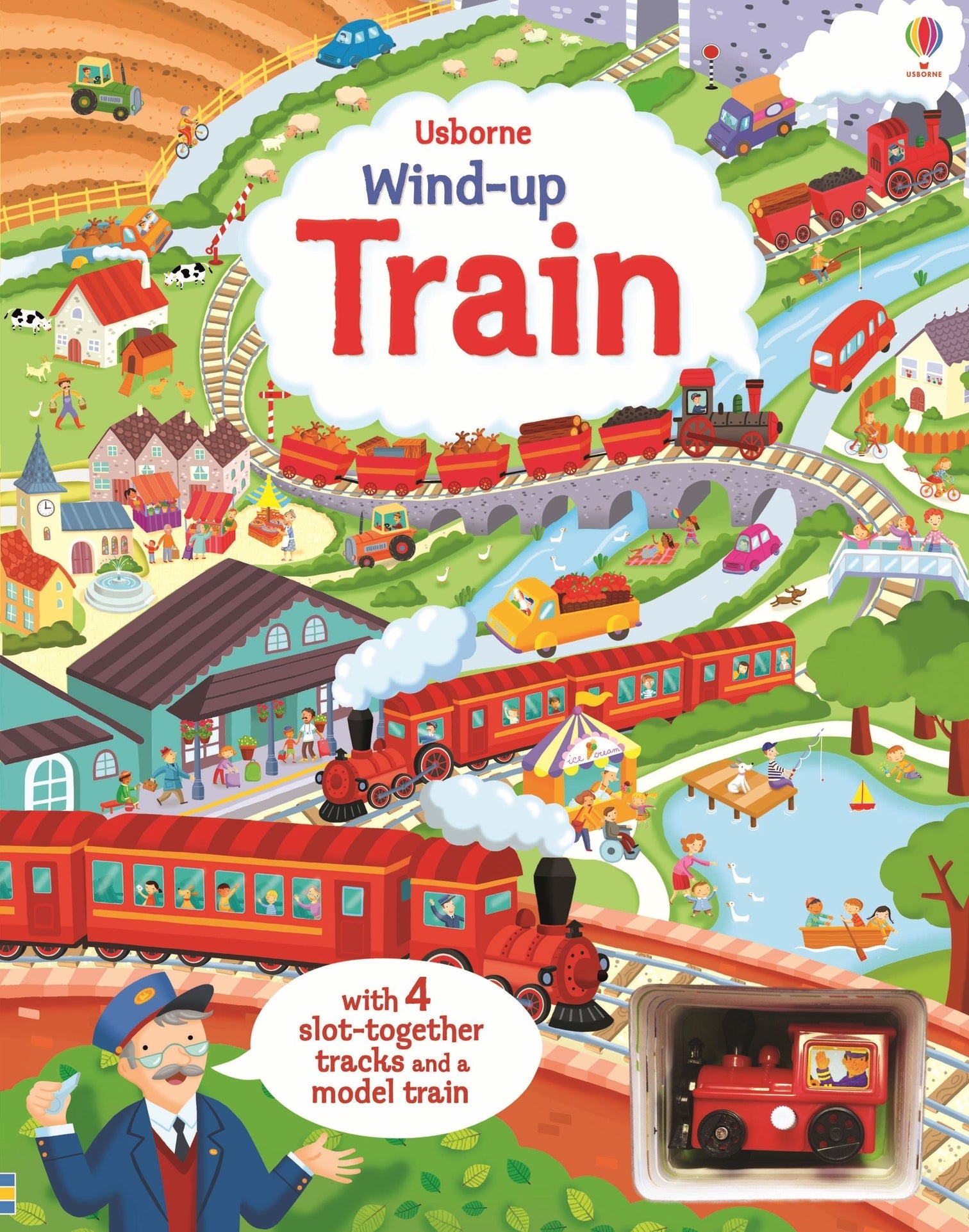Usborne interactive train book with wind up toy train
