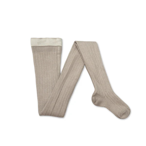 Collégien Amélie glitter ribbed tights for kids in Gris Perle pearl grey with subtle sparkle