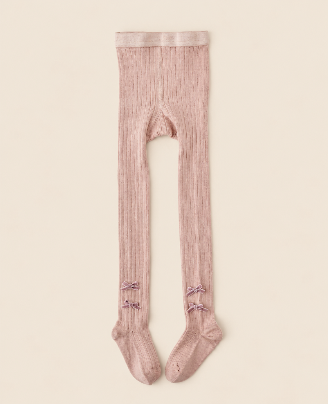Collégien Capucine Ribbed Tights with Velvet Bows – Vieux Rose