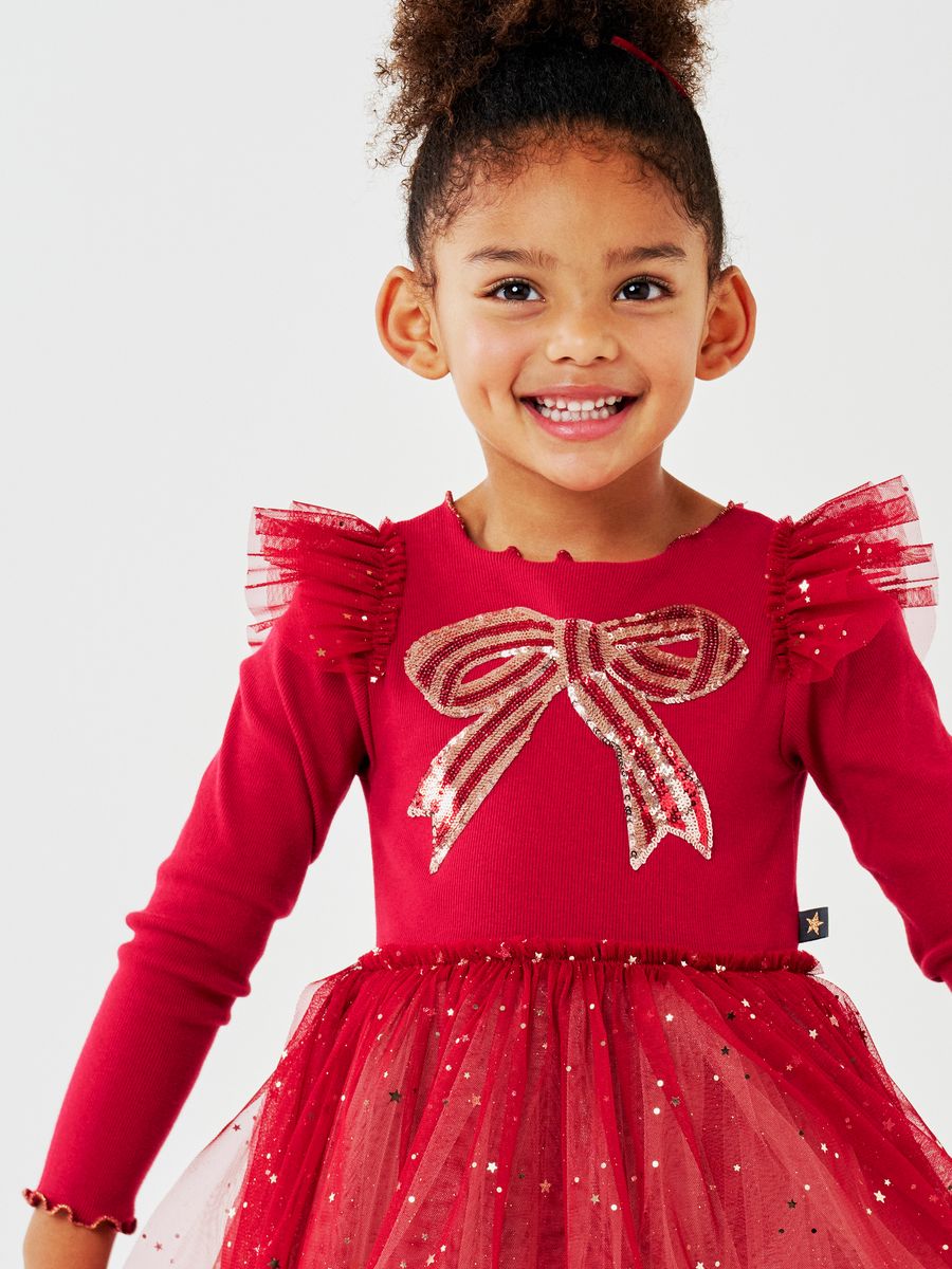 Petite Hailey Holiday Bow Tutu in Red, girls' holiday dress – image 4 of 5