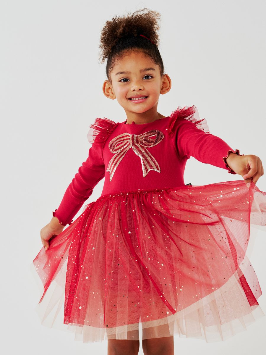 Red tulle Holiday Bow Tutu Dress for Christmas, Petite Hailey – image 3 of 5