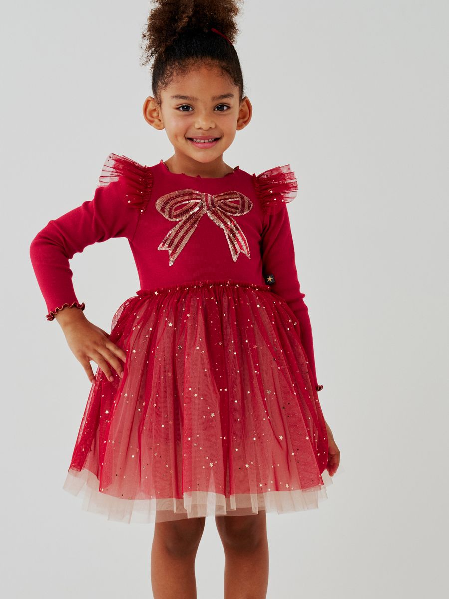 Petite Hailey red Holiday Bow Tutu Dress with bow detail – image 2 of 5