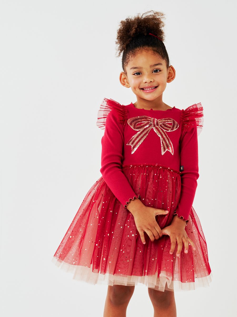 Holiday Bow Tutu Dress in Red by Petite Hailey, girls' tulle party dress – image 1 of 5