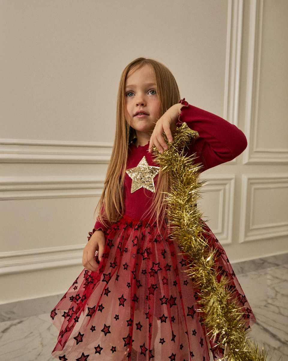 Kiera Star Tutu Dress in Red by Petite Hailey, girls' star tulle party dress – image 1 of 5