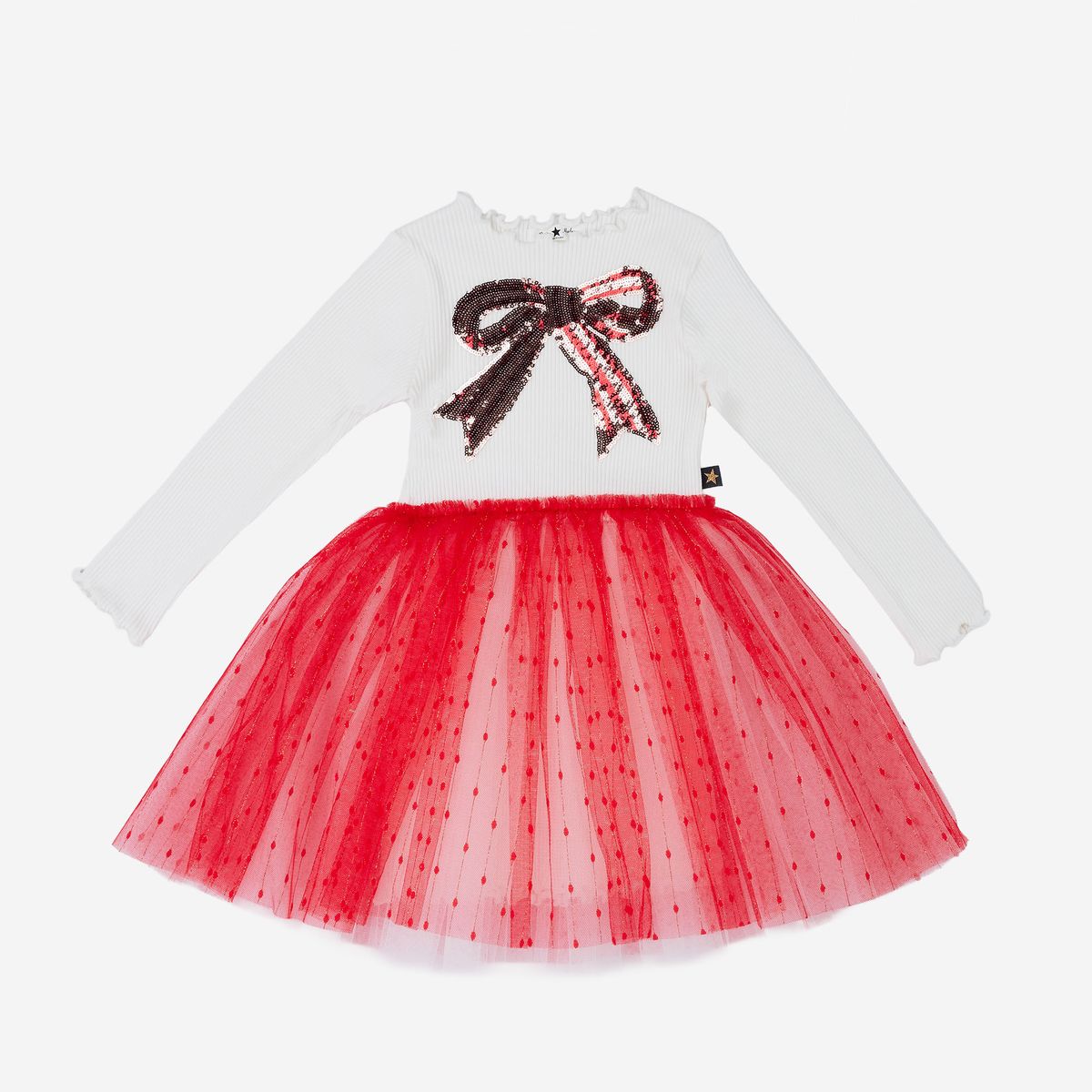 Quincy Bow Tutu Dress in Red by Petite Hailey, girls' tulle party dress with bow
