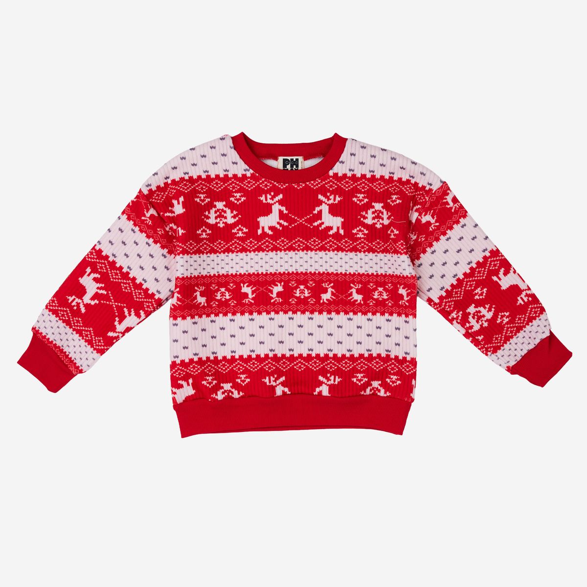 Deer Sweatshirt in Red by Petite Hailey, kids' deer-print holiday pullover