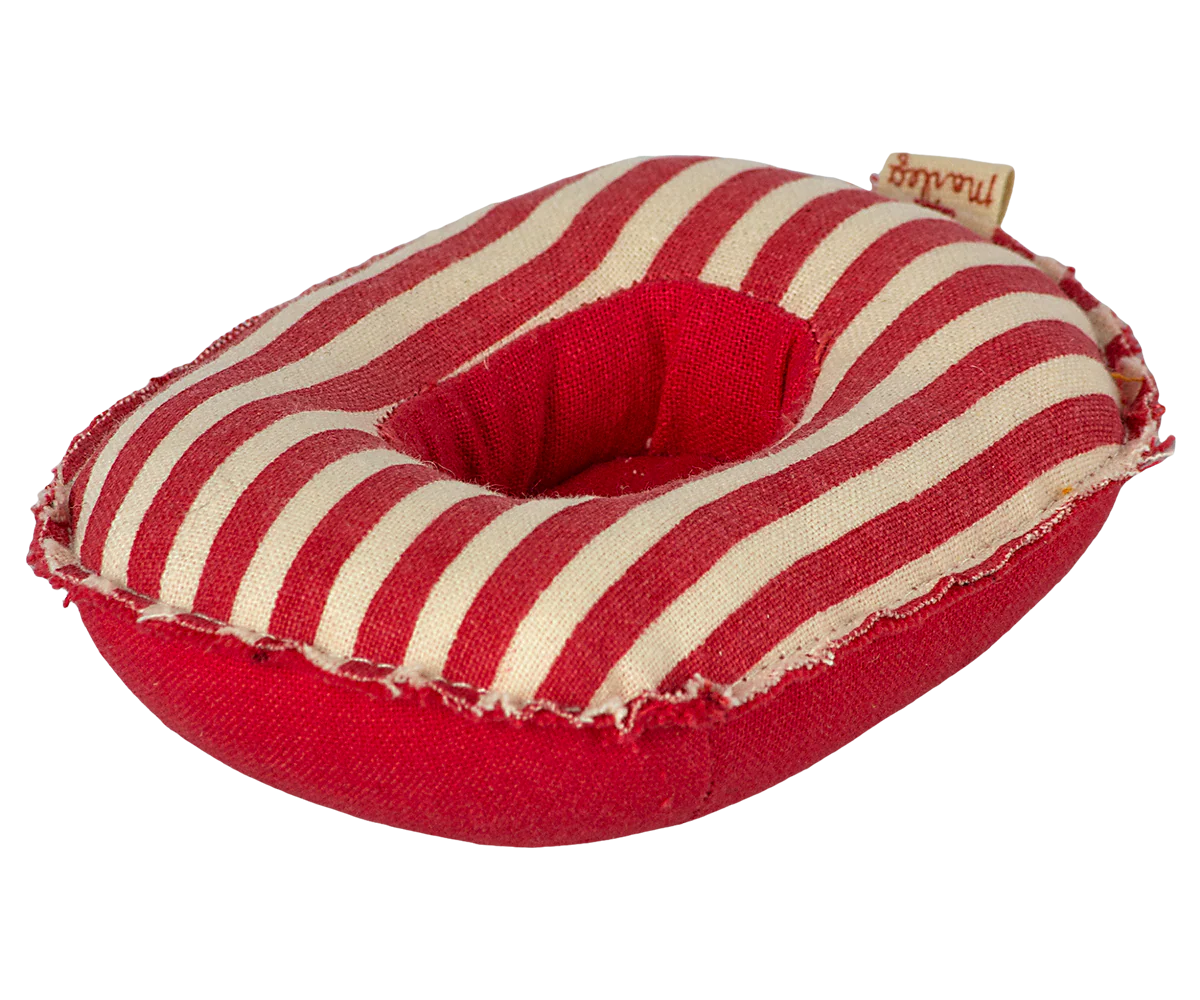 Maileg Rubber Boat Small Mouse Red Stripe – front view, Maileg pre-order