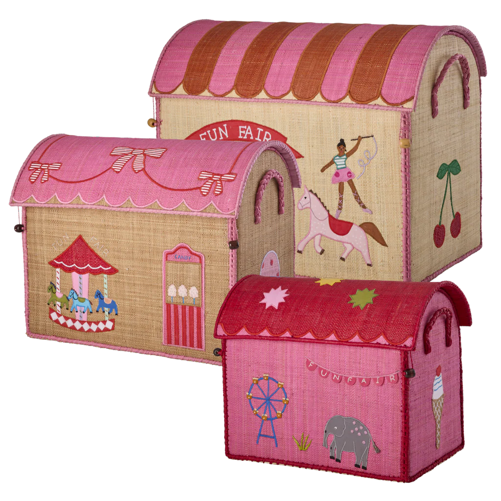 Raffia Storage Baskets Set with Fun Fair Theme - Set of Three