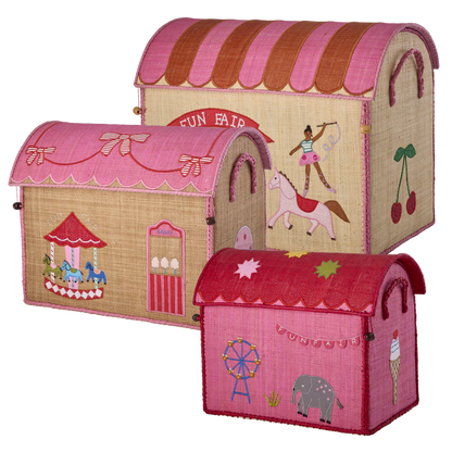 Raffia Storage Baskets Set with Fun Fair Theme - Set of Three