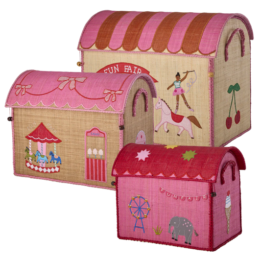 Raffia Storage Baskets Set with Fun Fair Theme - Set of Three