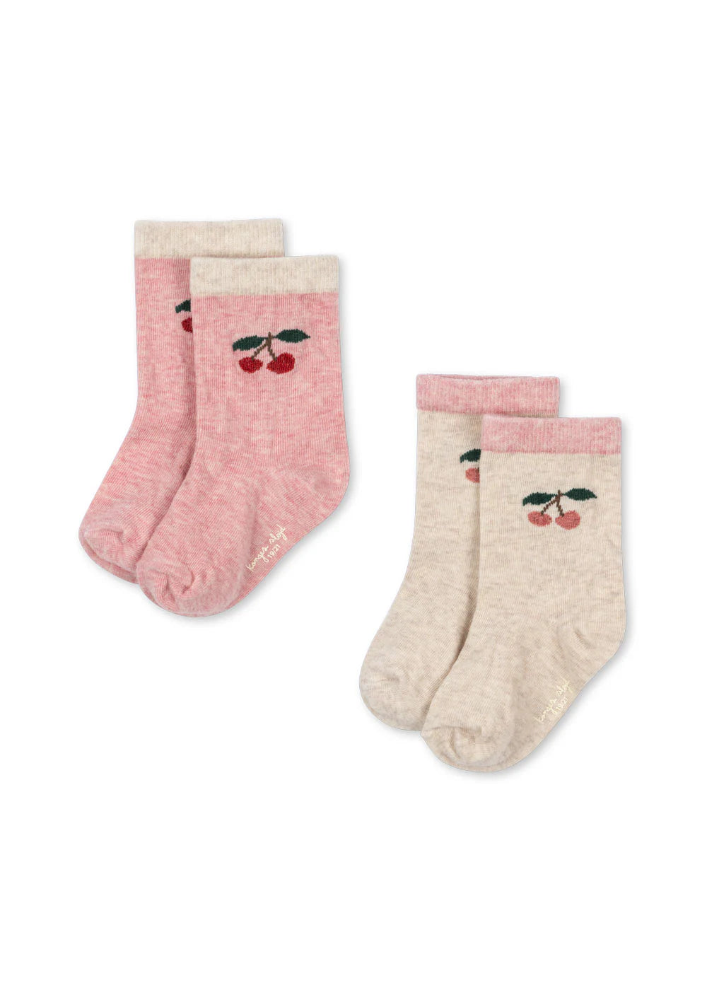 Konges Sløjd 2-pack socks for kids in pink and cream with embroidered cherry pattern