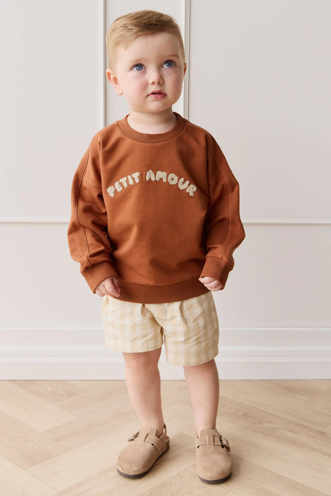 Jamie Kay Organic Cotton Louis Short - Gingham Pale Khaki for Kids – Jamie Kay (image 3)