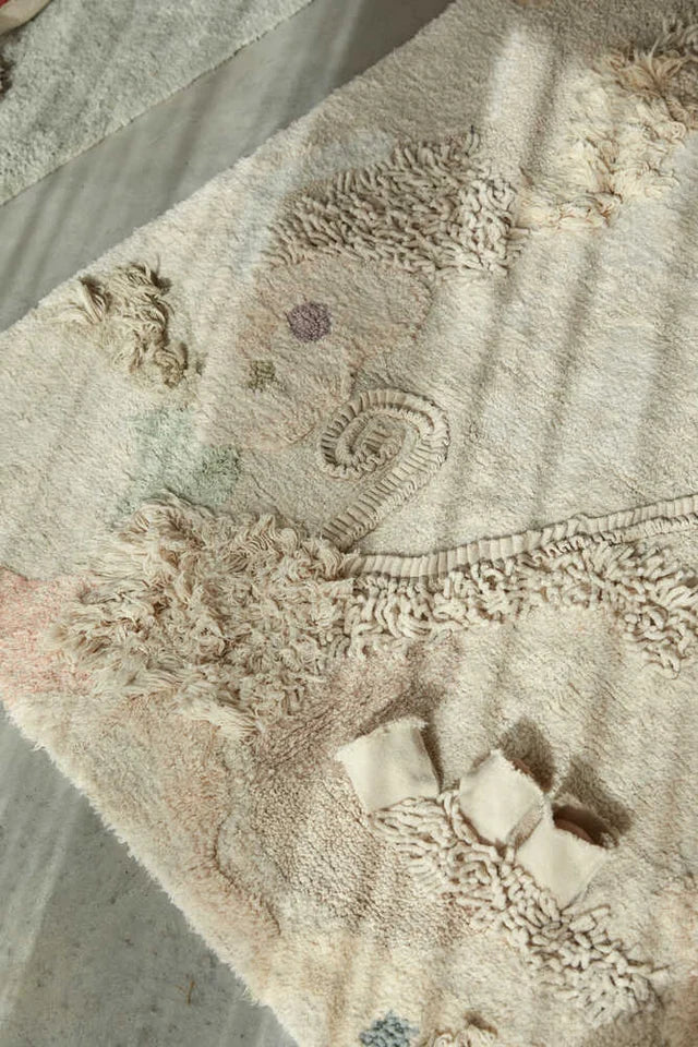 Close-up detail of Washable Play Rug Seabed's illustrated scene by Lorena Canals