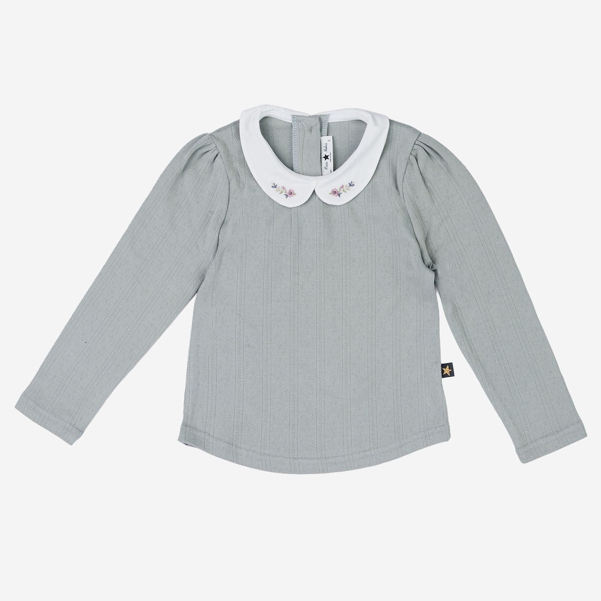 Prom Collar Top – Sage Green – Petite Hailey kids collar top, front view