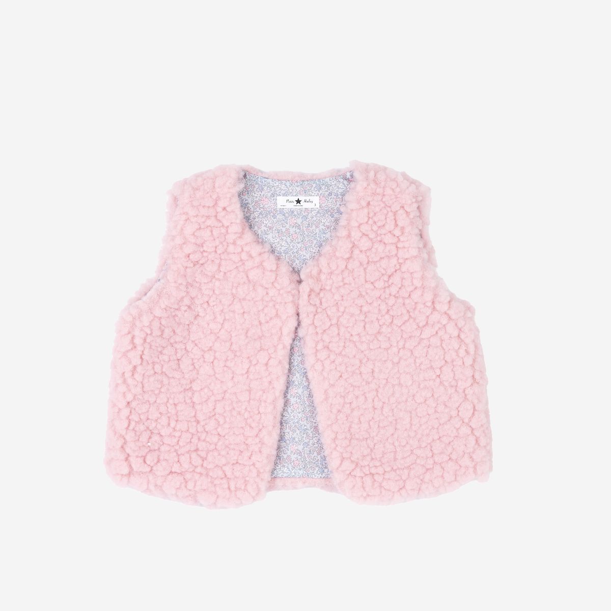 Nari Flower Teddy Vest – Petite Hailey kids plush vest, front view