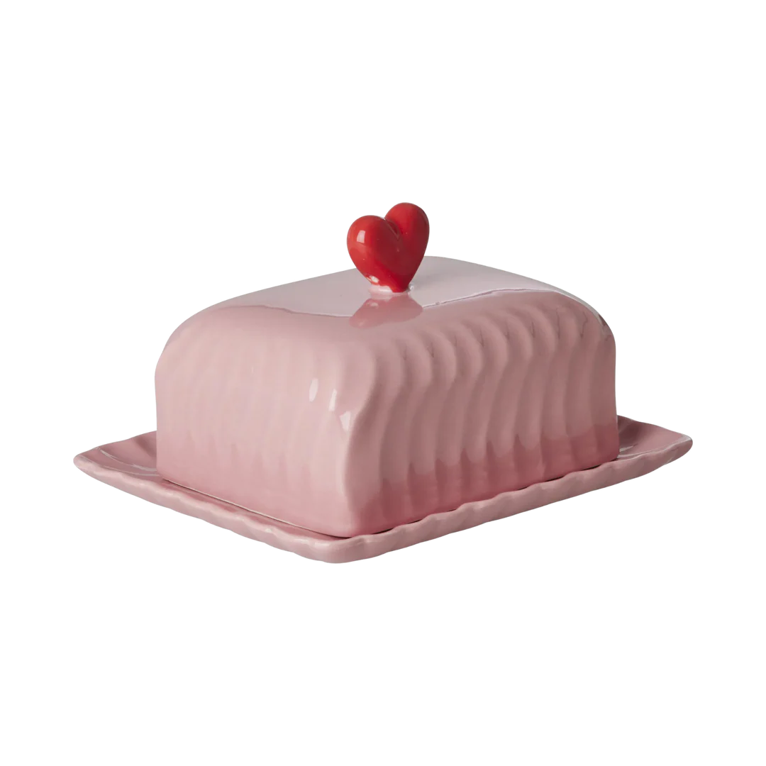 Ceramic Butter Dish with Red Heart – Pink