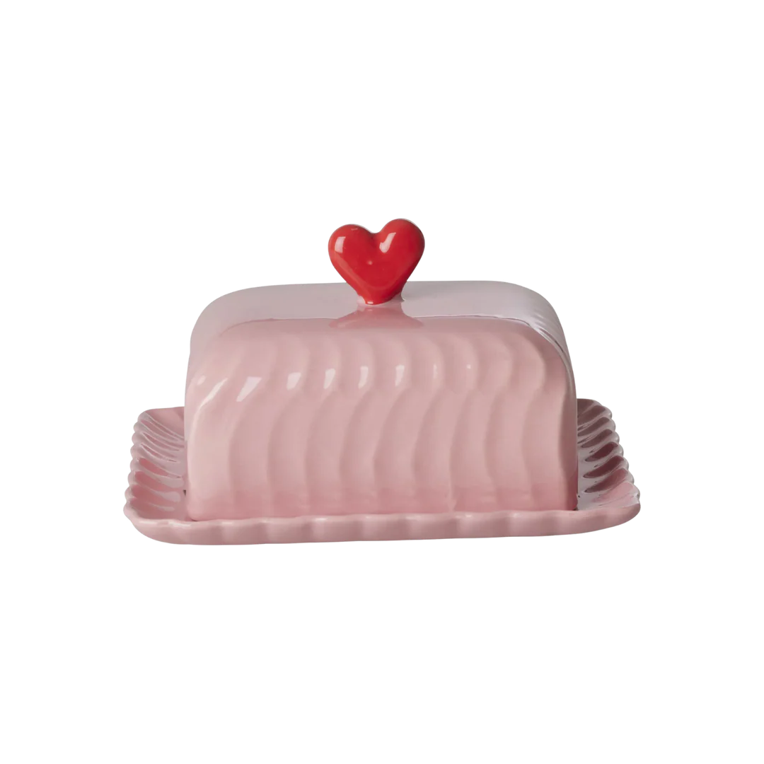 Ceramic Butter Dish with Red Heart – Pink