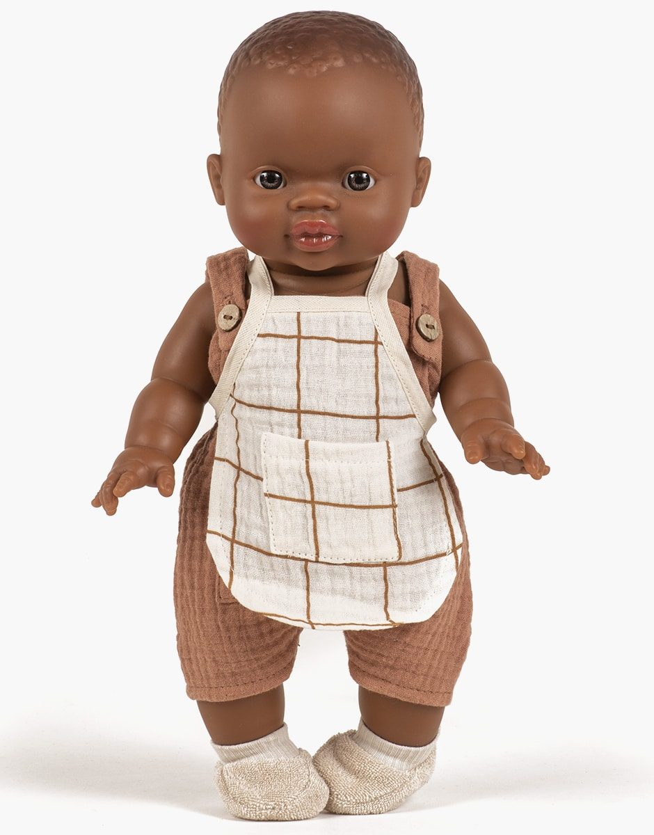 Tablier de cuisine garçon à carreaux cassonade et ses accessoires châtaigne