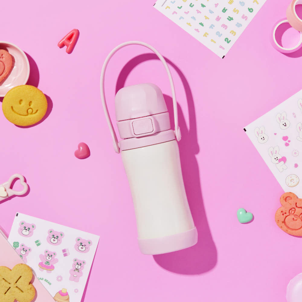 Grosmimi Deco Play One-Touch Toddler Water Bottle 300ml in Pink – detail view