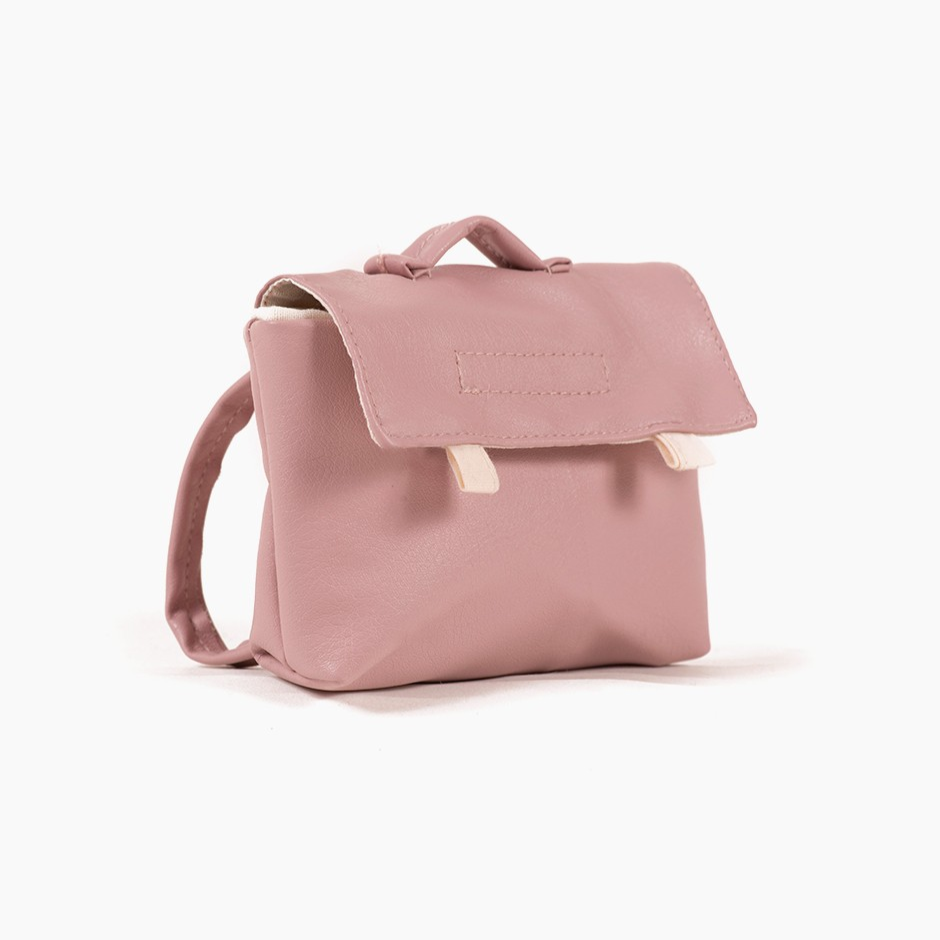 Cartable vintage Swan pour poupée en simili cuir rose nacré
