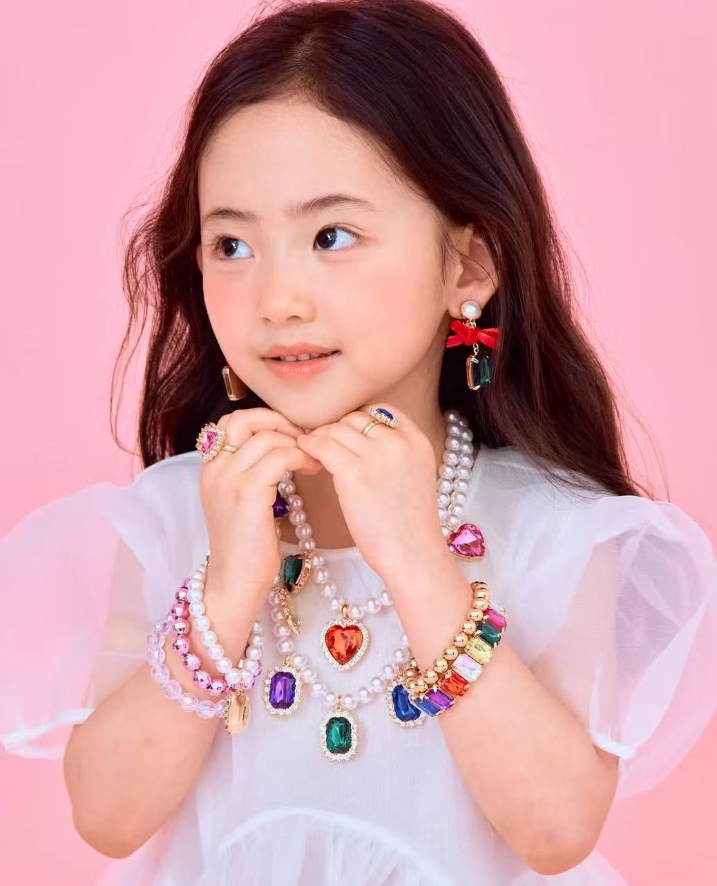 RuruStar Multi Coloured Jewel Statement Necklace & Earring Set — close-up of colourful jewel detailing on necklace and earrings