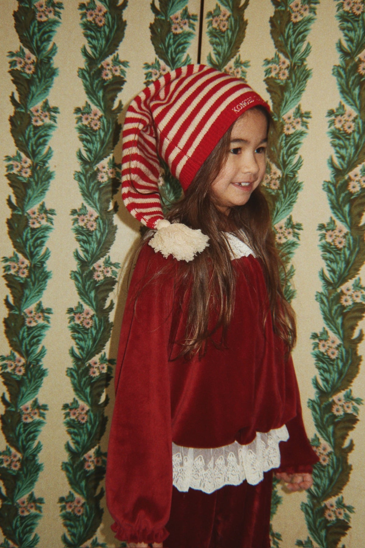 Konges Sløjd Christmas Knit Hat in Christmas Stripe, lifestyle image 2