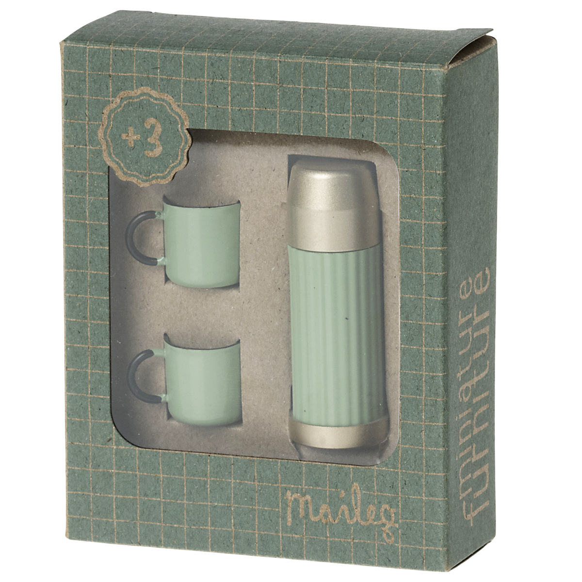 Maileg Doll House Miniature Thermos and Cups, Mint box