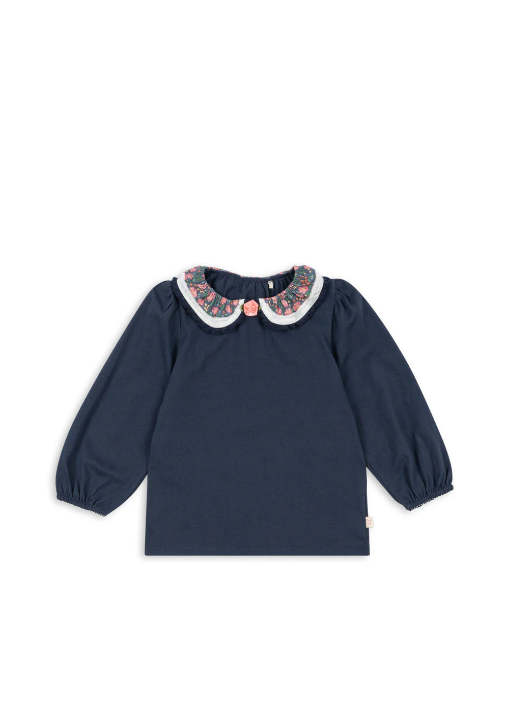 Pami Blouse organic cotton navy embroidered collar kids top