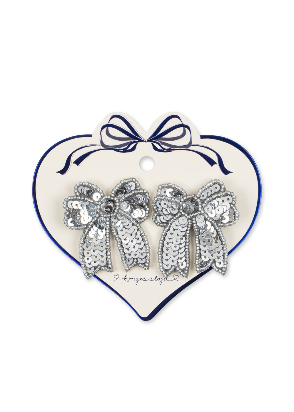 Konges Sløjd 2 Pack Sequin Bow Hair Clip in Silver, product view of both clips