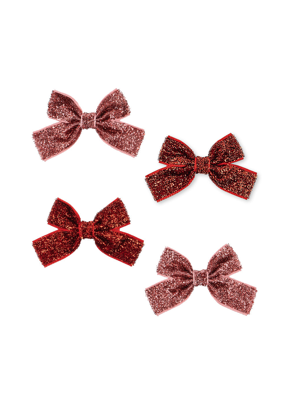 Konges Sløjd 4 Pack Micki Bow Hair Clips in Red Glitter/Rose Glitter, alternate product view